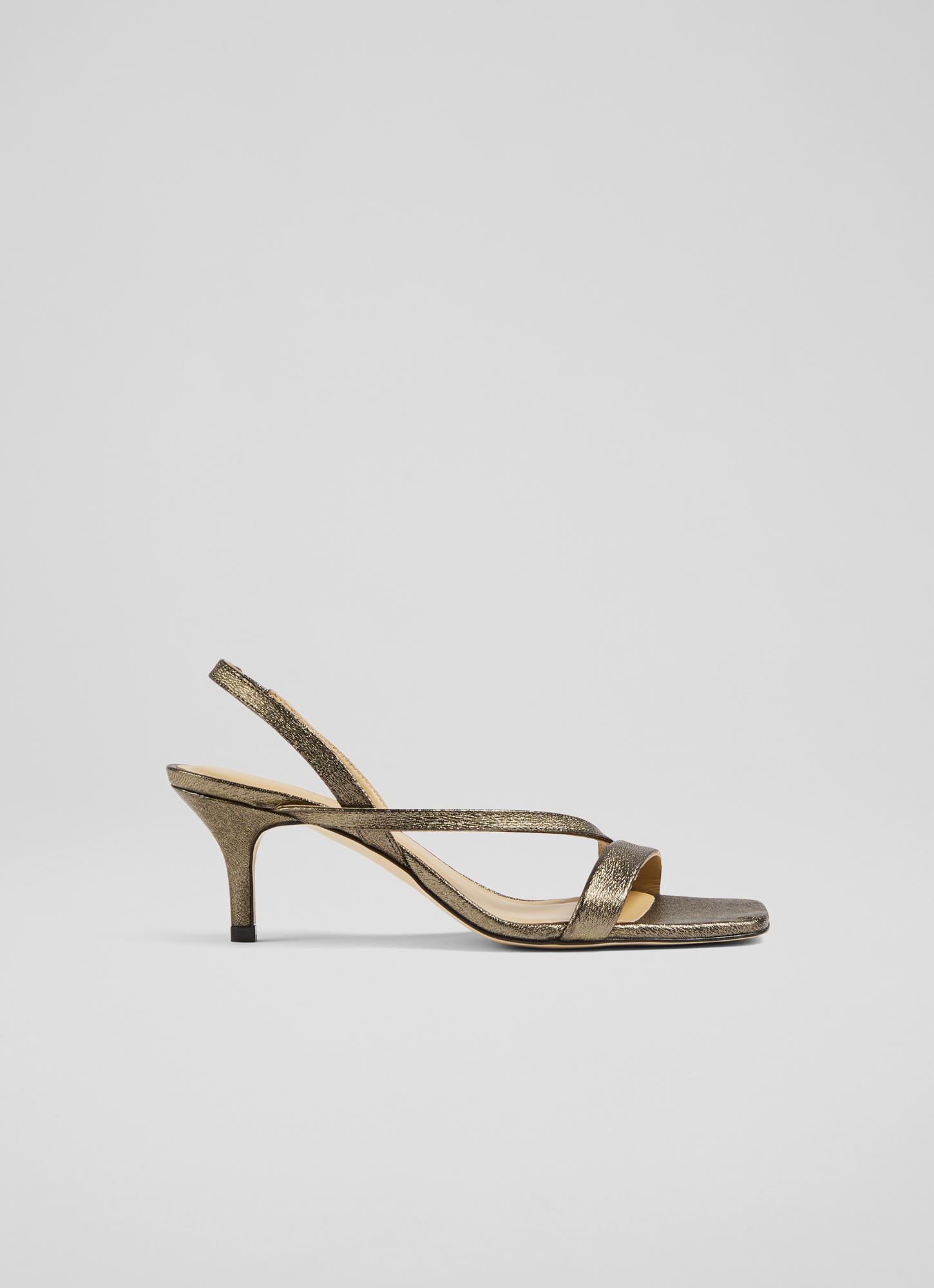 Gretal Bronze Glitter Asymmetric Strappy Sandals | Shoes 